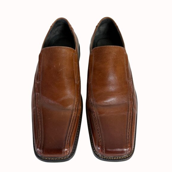Stacy Adams Mens Loafers Size 10.5M Cognac Leather Slip On Square Toe Shoes - Picture 3 of 14